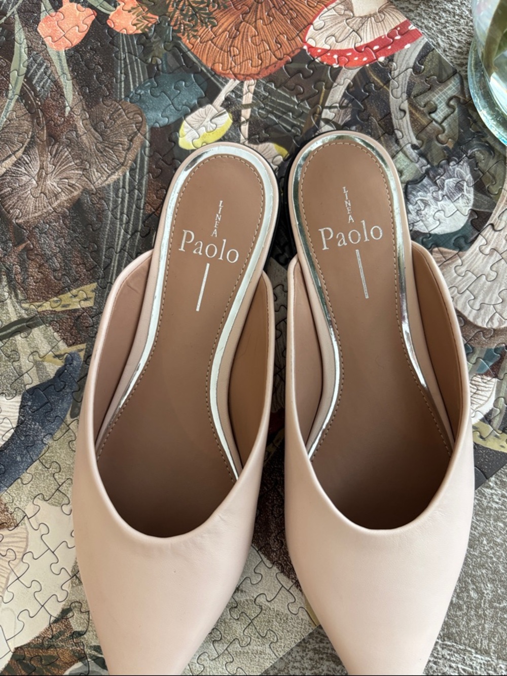 Paolo Nude Pointed Toe Mules | Minimal Chic Slip-On Heels | Size 5.5 - Picture 2 of 6